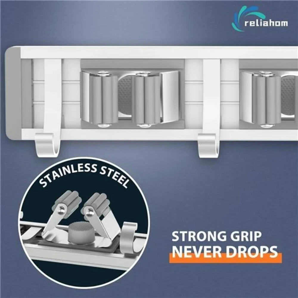 Broom Holder Mop Hanger Wall Mount Metal Organization Garage Storage System Silv
